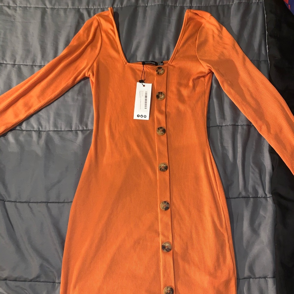 Orange button dress from boohoo